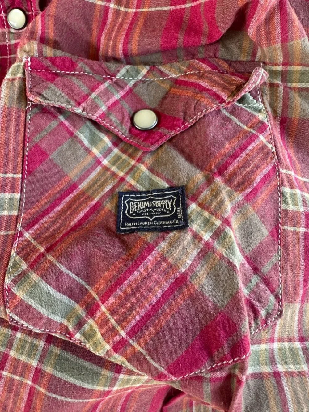 Ralph Lauren Denim & Supply Men's Pearl Snap Red Plaid SS Button Front Shirt Med